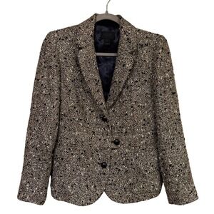 J.Crew Collection Tweed Blazer Jacket Gold Black Size 8 Holiday Party Statement